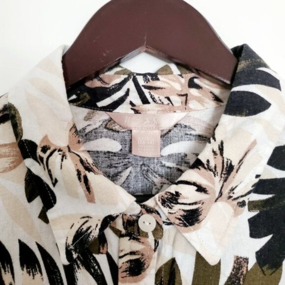 White Stag XL Hawaiian Foliage Print Button Front Short Sleeve Top - Picture 7 of 8